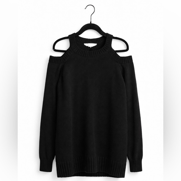 Anthropologie Black Cold Shoulder Cable Knit Sweater – Size M - Picture 5 of 7
